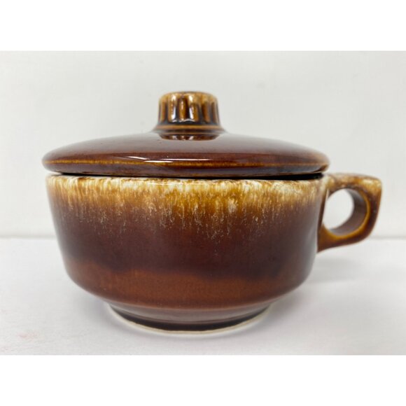Set of 2 Vintage Hull Oven Proof USA With Handle and Lid Brown Drip Glaze 8 Oz - Picture 6 of 13
